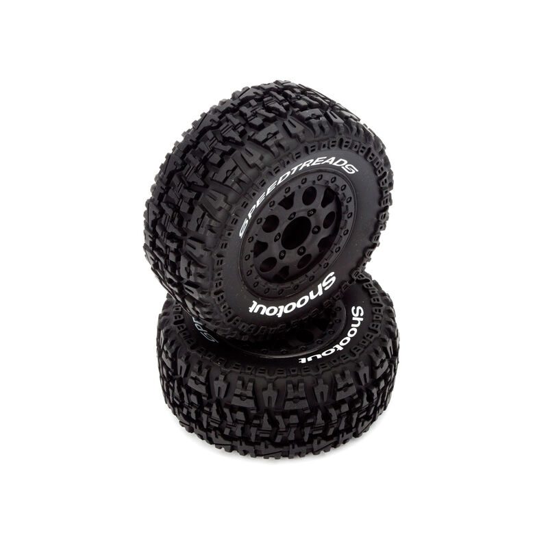 FR/R Tire Prmnt Blk Whl (2):1:10 2wd/4