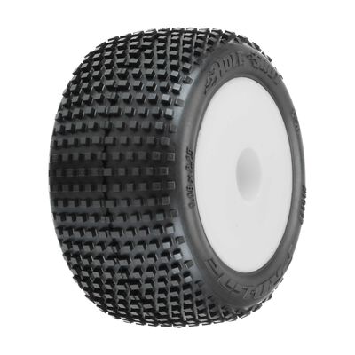 1/18 Hole Shot Front/Rear Mini-T Tyres Mounted 8mm White Wheels (2)