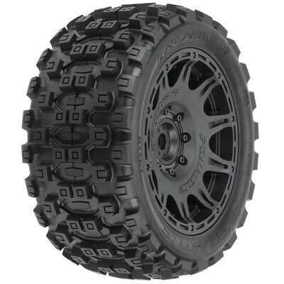 1/6 Badlands MX57 Front/Rear 5.7” Tyres Mounted on Raid 8x48 Removable 24mm Hex Wheels (2) Black