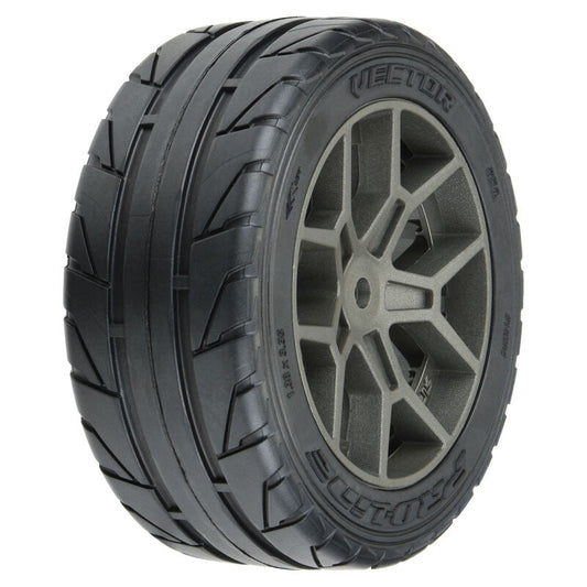 1/8 Vector S3 Front/Rear 35/85 2.4" Belted Mounted Tyres 14mm Grey Vendetta