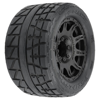 1/8 Menace HP BELTED F/R 3.8" MT Tyres Mounted 17mm Black Raid (2)