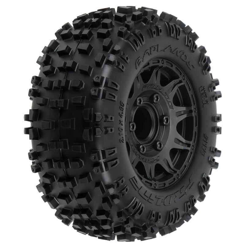 1/10 Badlands F/R 2.8" MT Tyres Mounted 12mm/14mm Black Raid (2)