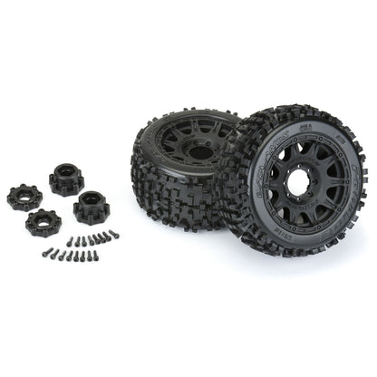 1/8 Badlands F/R 3.8" MT Tyres Mounted 17mm Black Raid (2)