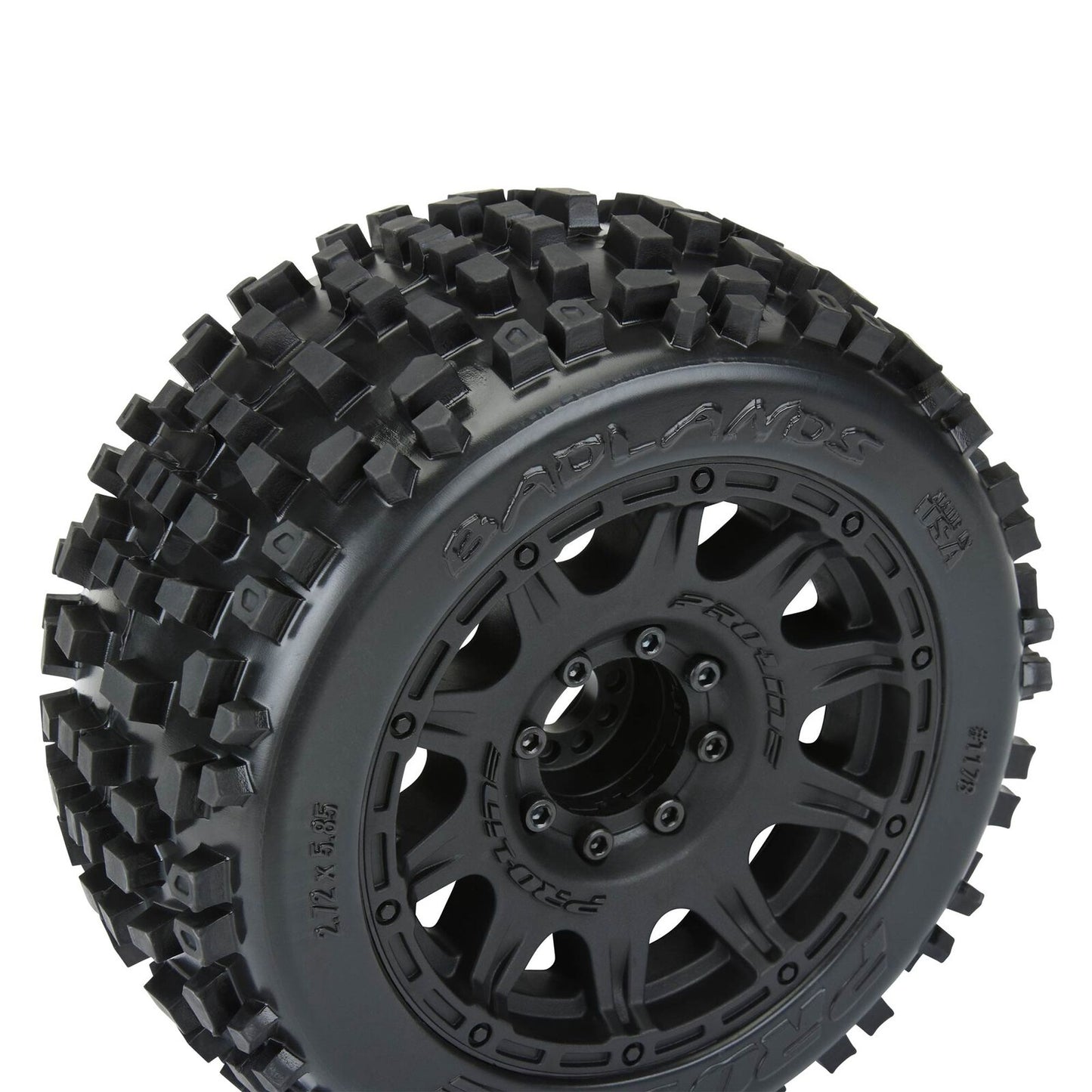1/8 Badlands F/R 3.8" MT Tyres Mounted 17mm Black Raid (2)
