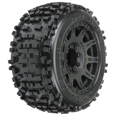 1/8 Badlands F/R 3.8" MT Tyres Mounted 17mm Black Raid (2)