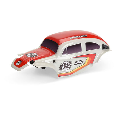 Class 1 VW Bug Red Race Body Conversion Kit and Flat Iron Tyres Mounted 12mm Chrome Diablo (4) for Arrma Typhon Grom