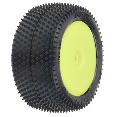 1/18 Prism Rear Carpet Mini-B Tyres Mounted 8mm Yellow Wheels (2)