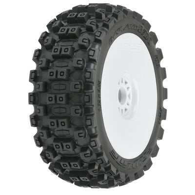1/8 Badlands MX M2 Front/Rear Buggy Tyres Mounted 17mm White (2)