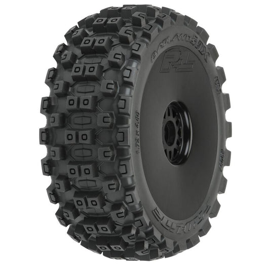 1/8 Badlands MX M2 Front/Rear Buggy Tyres Mounted 17mm Black (2)